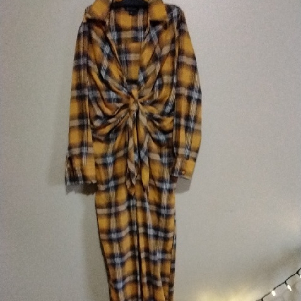 Yellow Plaid Tie-Front Jumpsuit